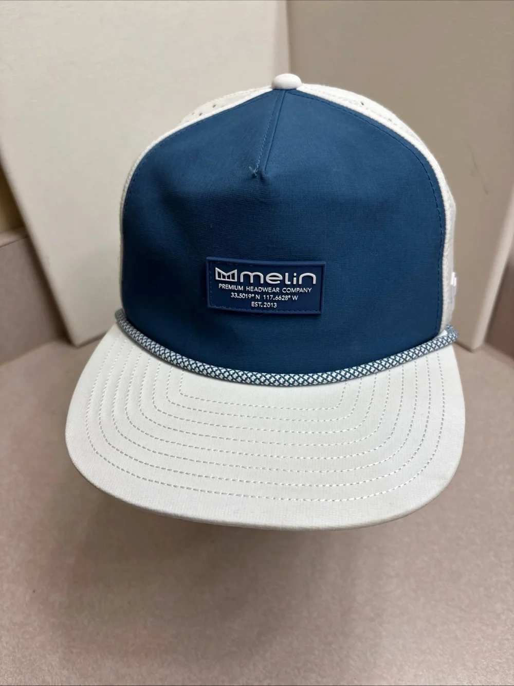 Melin Men's Coronado Rope Hydro Hat Cap Seaport Blue White SnapBack Golf Tennis